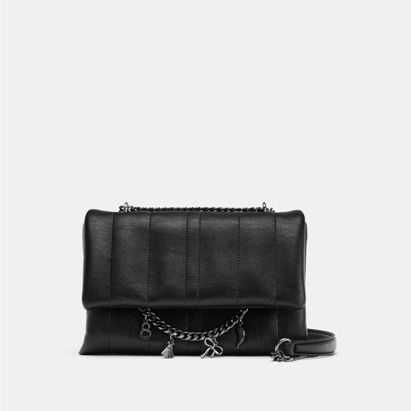 NEW NWT Zara black quilted charm crossbody Chain Shoulder Bag - Picture 1 of 4